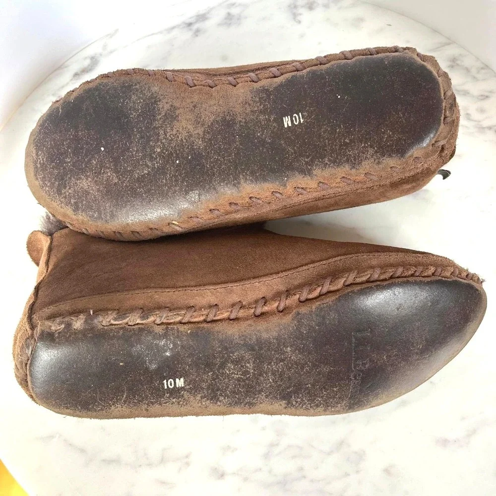 LL‎ Bean Wicked Good Slippers Mens 10M Brown Suede Shearling Moccasin Bootie